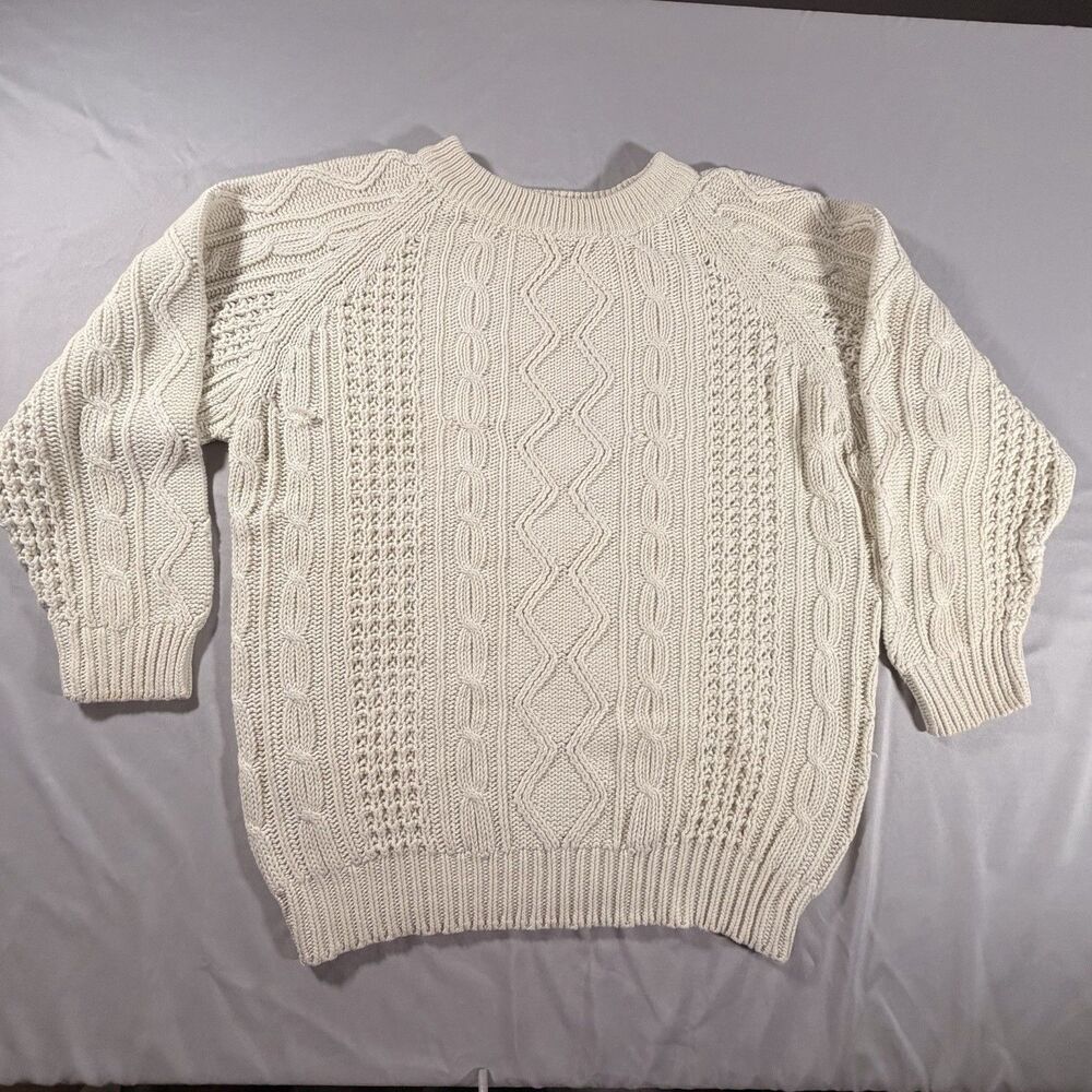 Vintage Lucinda Cable Knit Sweater Heavyweight Ivory Women’s Small Ramie Blend
